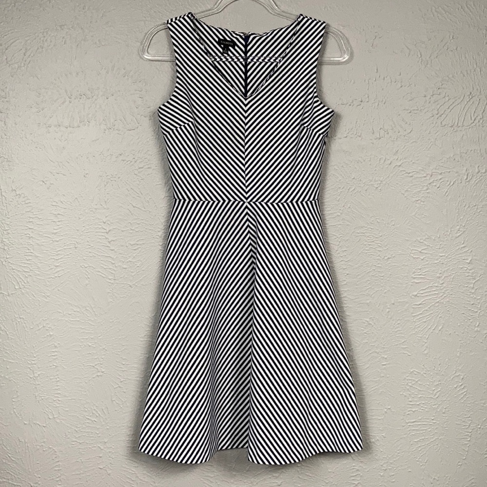Talbots Black & White Striped Sleeveless Dress S
